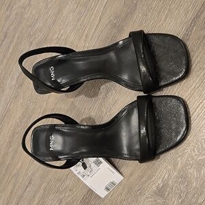New Black Mango Kitten Heel Sandals Size 6, 36